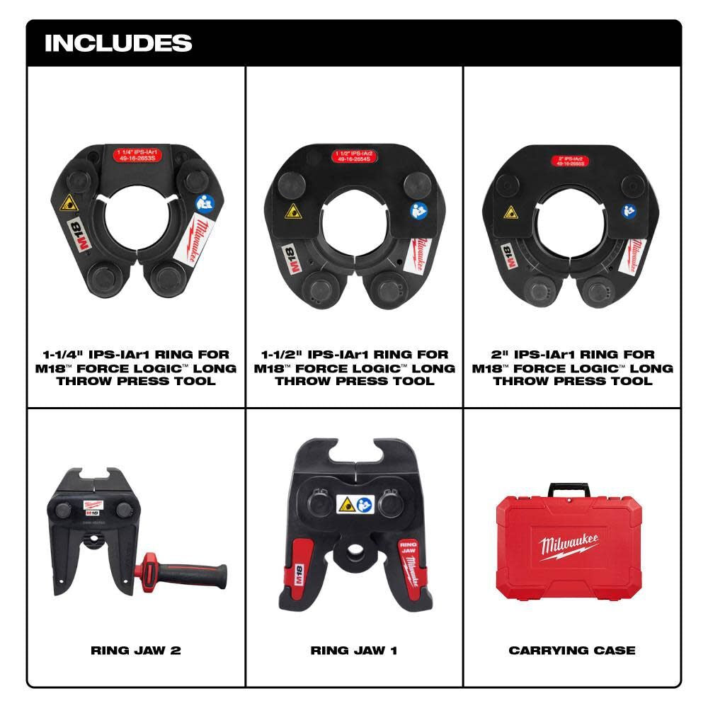 Milwaukee 49-16-2691S 1-1/4"-2" IPS-IA Press Ring Kit for M18 FORCE LOGIC Long Throw Press Tool