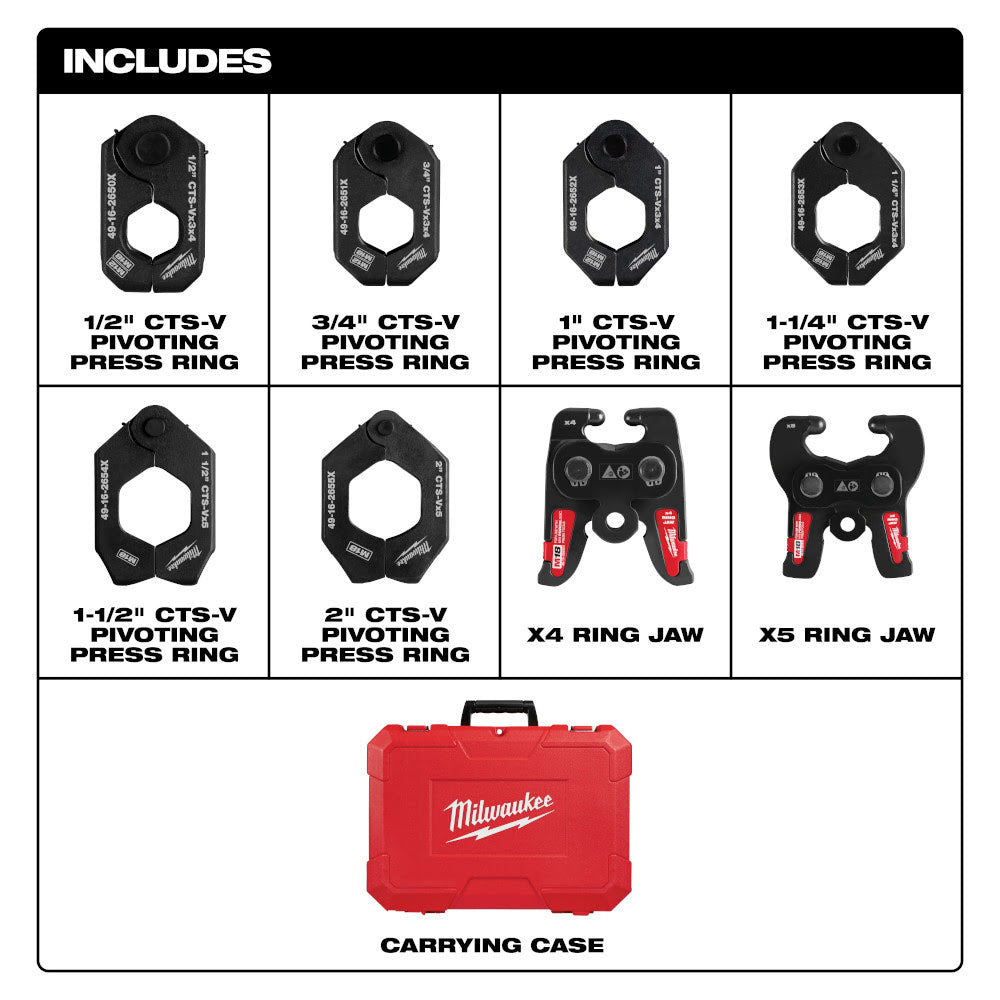 Milwaukee 49-16-2692X 1/2" - 2" CTS-V Pivoting Press Ring Kit for M18 FORCE LOGIC Press Tools