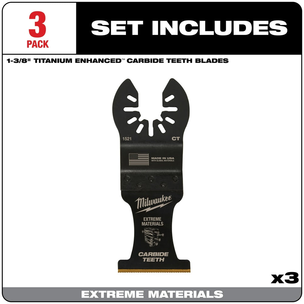 Milwaukee  49-25-1523 Milwaukee® OPEN-LOK™ 1-3/8" TITANIUM ENHANCED CARBIDE TEETH MULTI-MATERIAL BLADE 3PK - 3