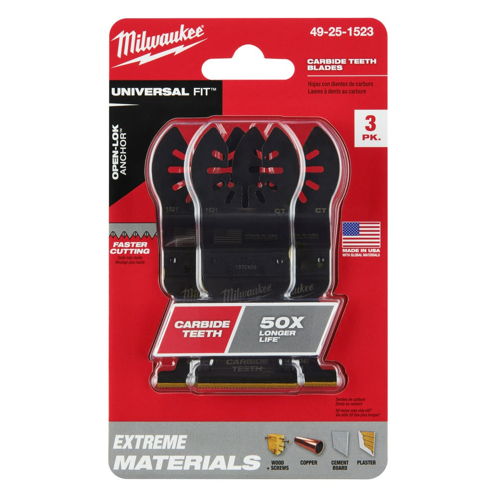 Milwaukee  49-25-1523 Milwaukee® OPEN-LOK™ 1-3/8" TITANIUM ENHANCED CARBIDE TEETH MULTI-MATERIAL BLADE 3PK - 11