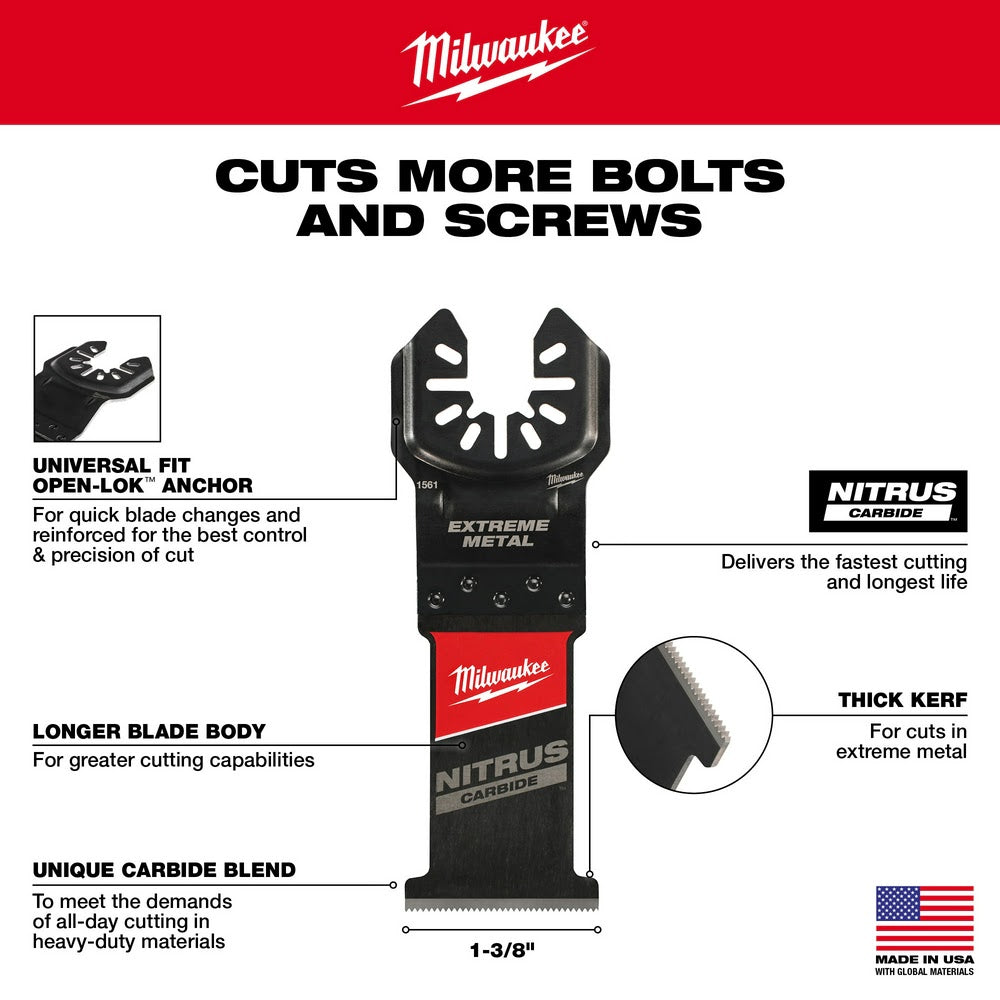 Milwaukee 49-25-1561 NITRUS CARBIDE Extreme Metal Universal Fit OPEN-LOK Multi-Tool Blade 1PK