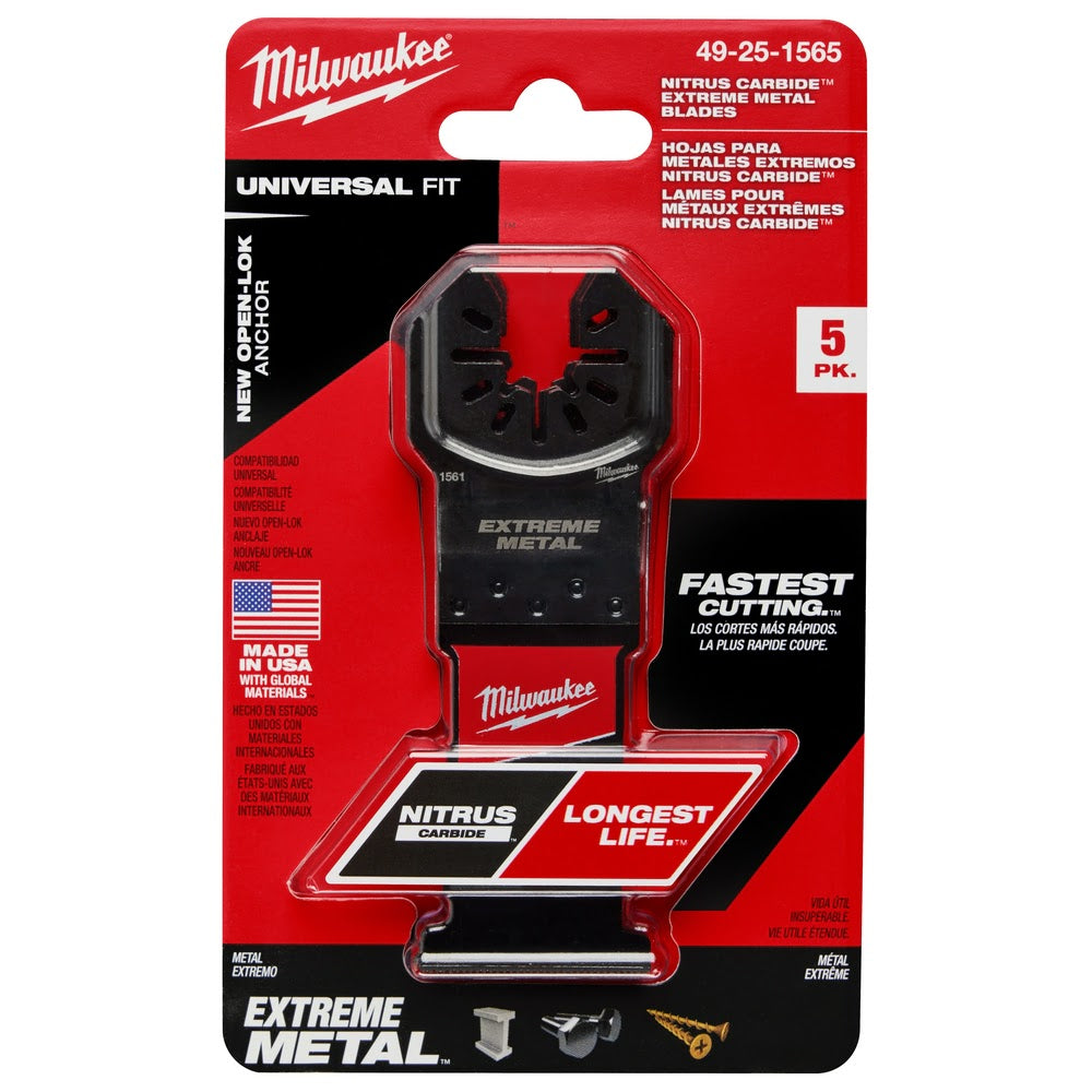 Milwaukee 49-25-1565 NITRUS CARBIDE Extreme Metal Universal Fit OPEN-LOK Multi-Tool Blade 5PK - 11