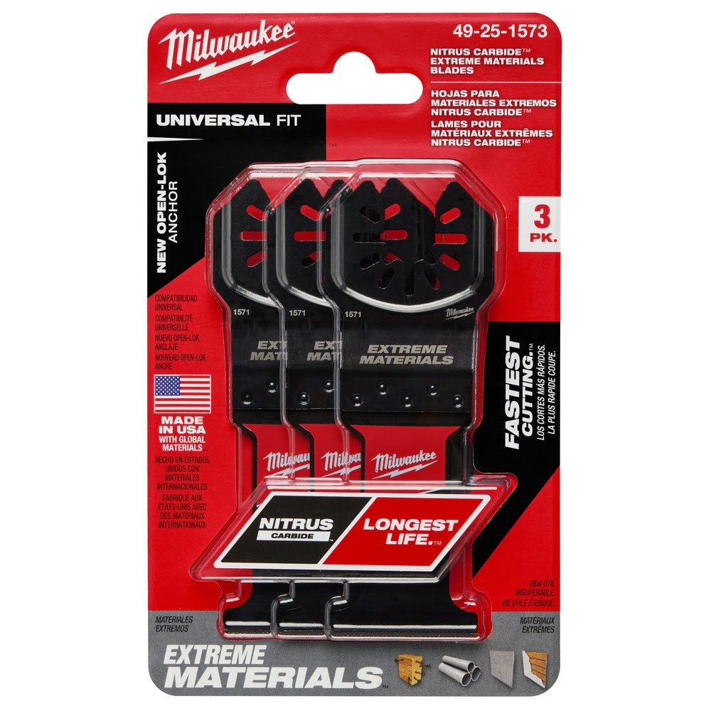 Milwaukee 49-25-1573 NITRUS CARBIDE Extreme Materials Universal Fit OPEN-LOK Multi-Tool Blade 3PK