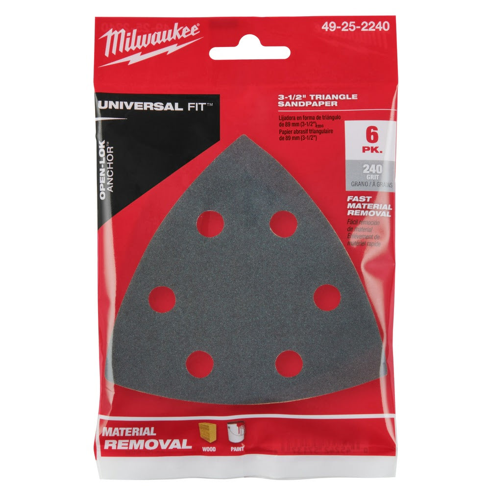 Milwaukee  49-25-2240 Milwaukee® 3-1/2" 240 GRIT TRIANGLE SANDPAPER 6PK - 8