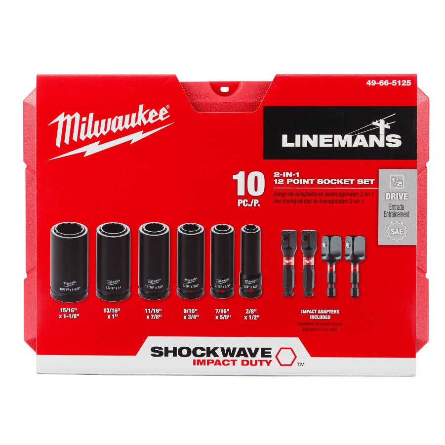 Milwaukee 49-66-5125 Shockwave Lineman's 10PC 2 IN 1 12PT Socket Set - 2