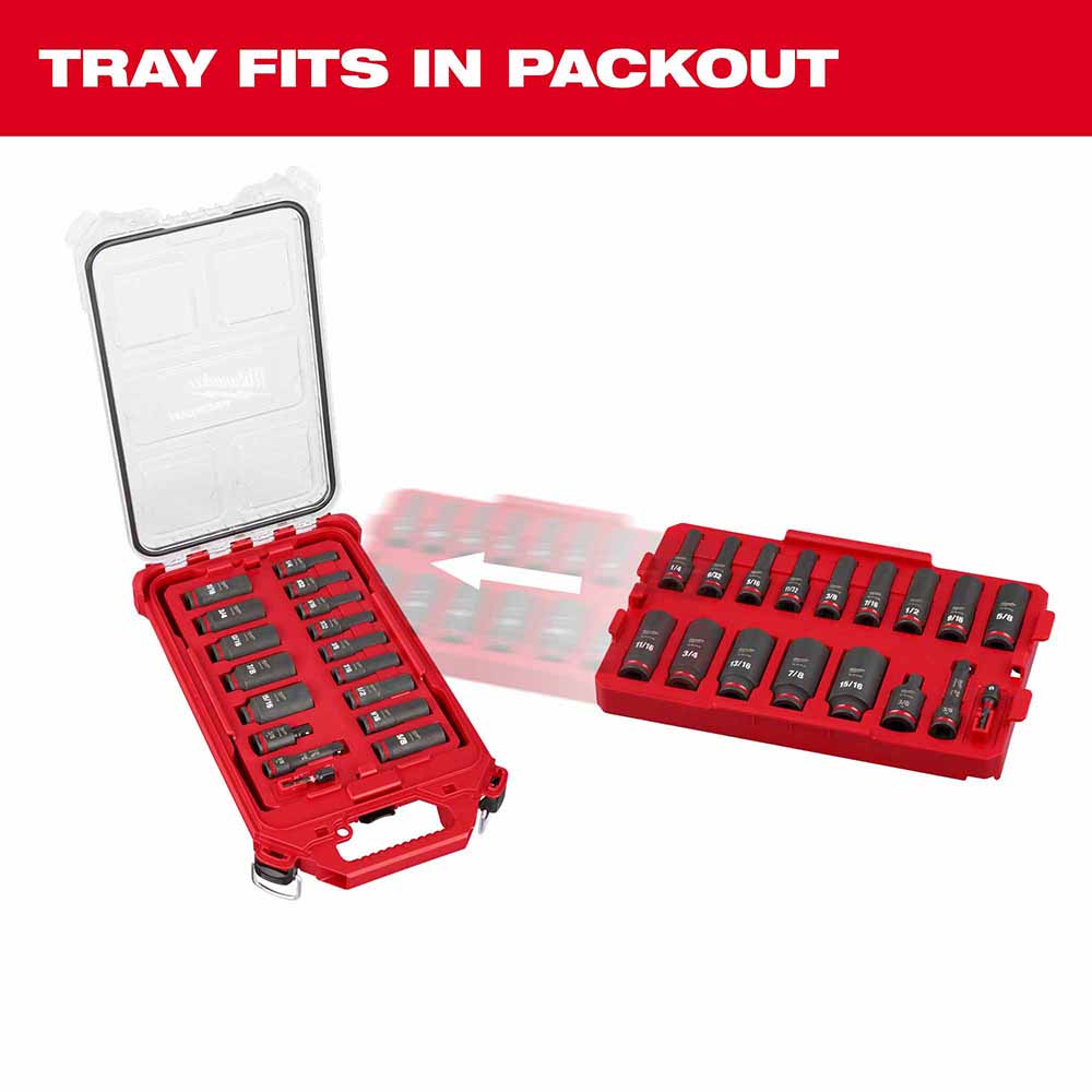 Milwaukee 49-66-6815 Shockwave Impact Duty Socket 3/8" Drive 17-Piece SAE Tray Set - 3