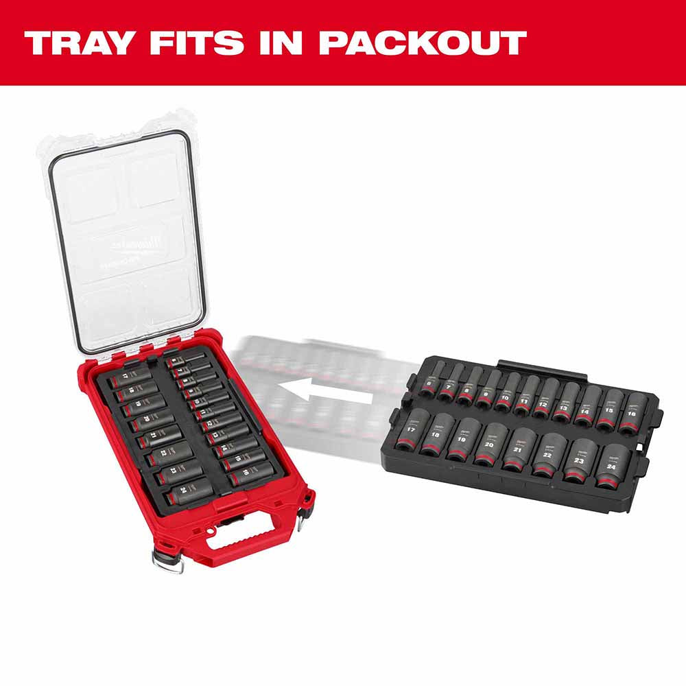 Milwaukee 49-66-6816 Shockwave Impact Duty Socket 3/8" Drive 19-Piece MM Tray Set - 3