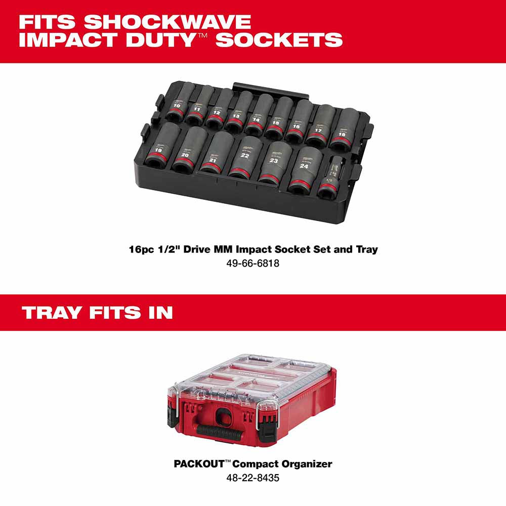 Milwaukee 49-66-6833 Shockwave Impact Duty Socket 1/2" Drive 16-Piece MM Tray Only - 5