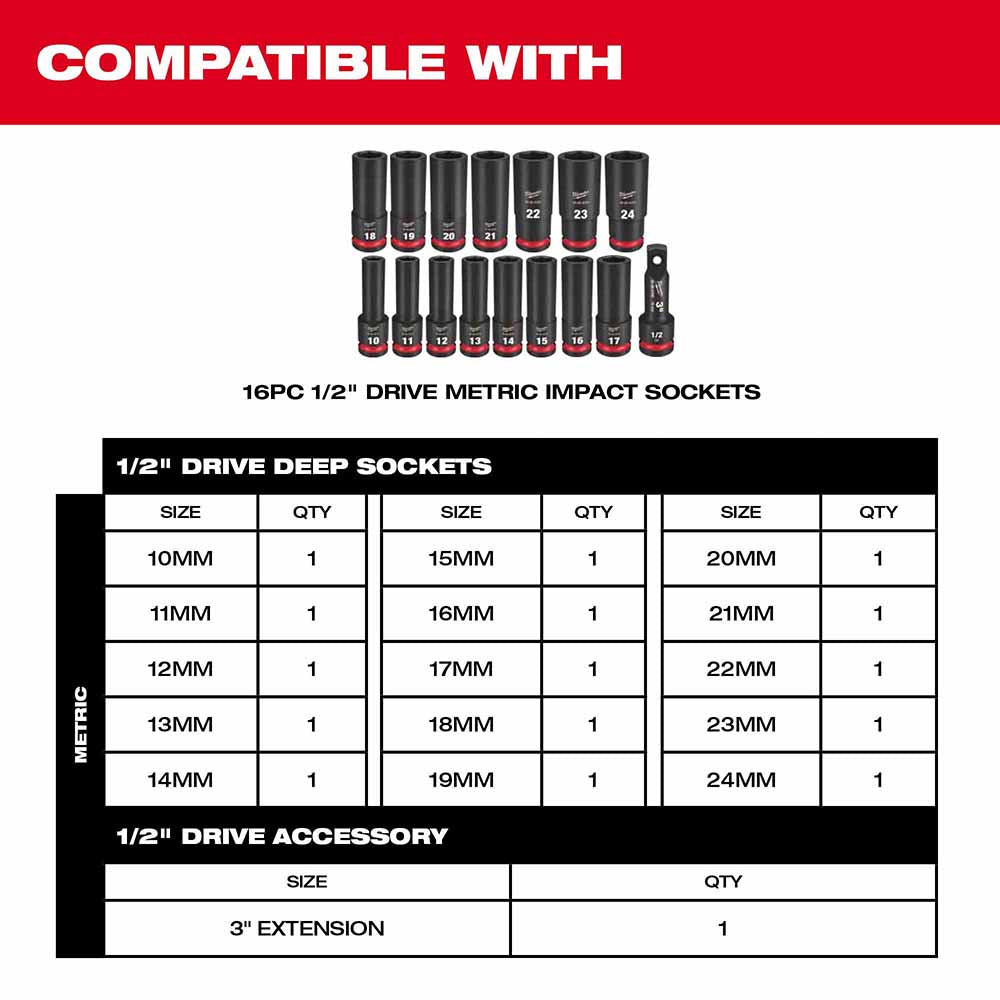 Milwaukee 49-66-6833 Shockwave Impact Duty Socket 1/2" Drive 16-Piece MM Tray Only - 6