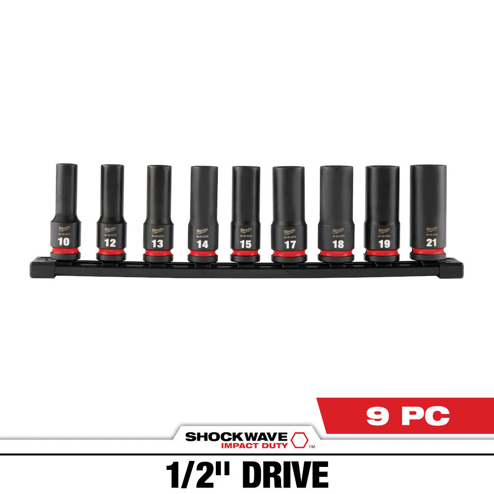 Milwaukee 49-66-7032 SHOCKWAVE 1/2" Drive Metric Deep Well 6 Point Impact Socket Set (9-Piece) - 5