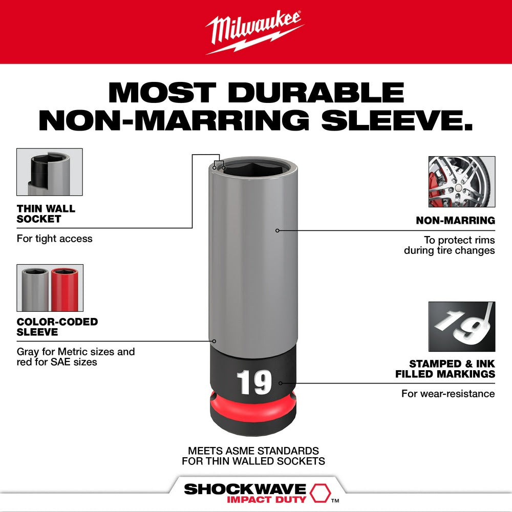 Milwaukee 49-66-7804 SHOCKWAVE Impact Duty 1/2 Drive 19MM Metric Lug Nut Wheel Socket - 4