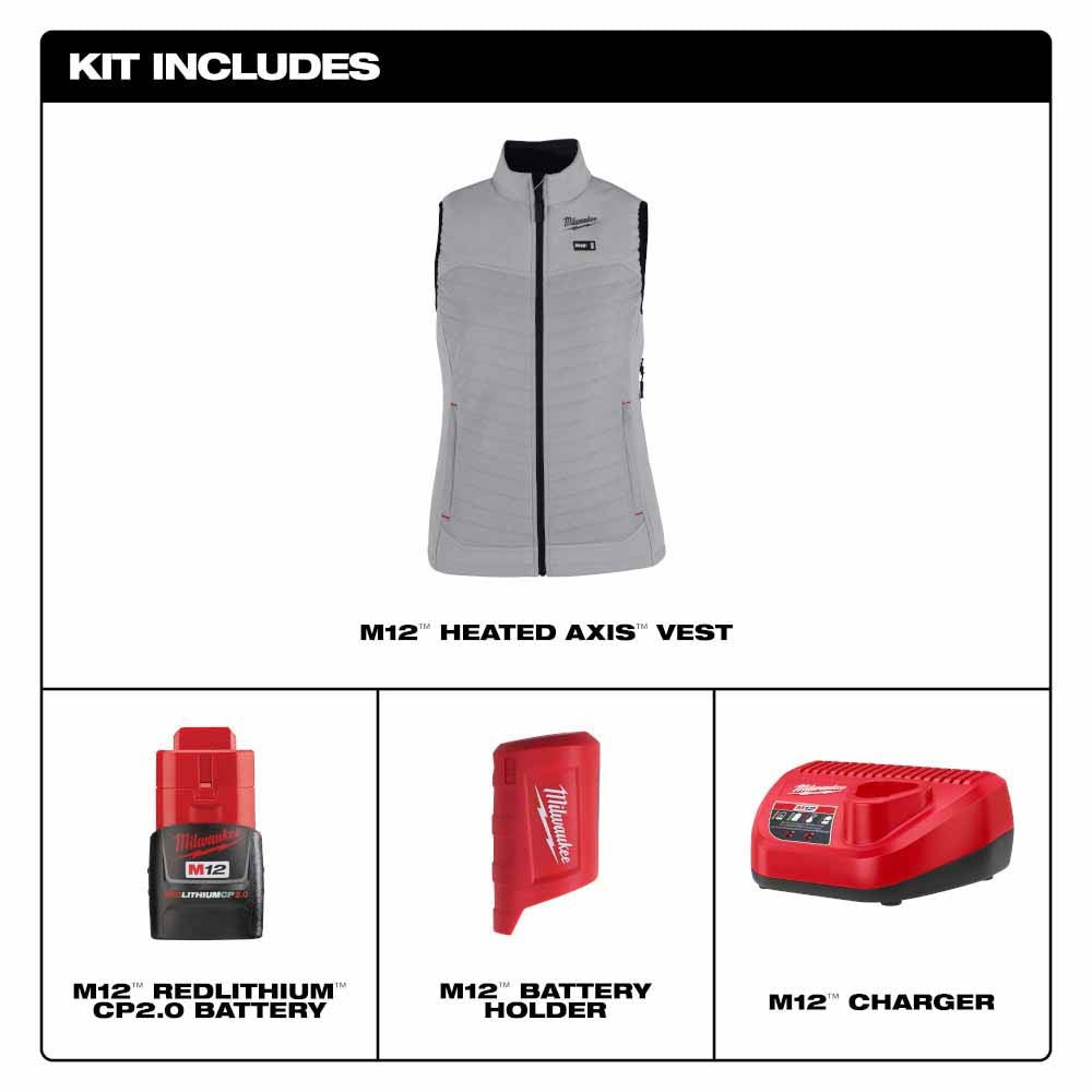 Milwaukee F300G-21 M12 Women's Gray Axis Vest with (1) 2.0 Ah Battery and Charger - 5