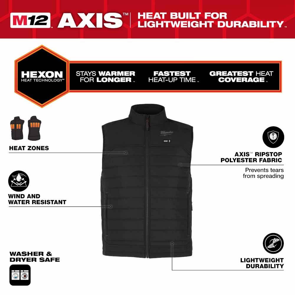 Milwaukee M300B-20 M12 Heated Black Axis Vest Only - 3