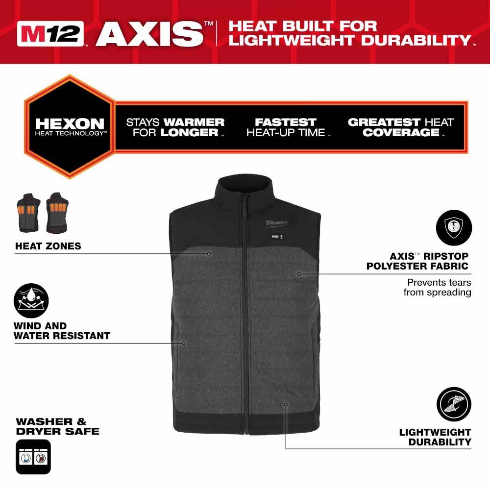 Milwaukee M300G-21 M12 Heated Gray Axis Vest with (1) 2.0 Ah Battery and Charger - 3