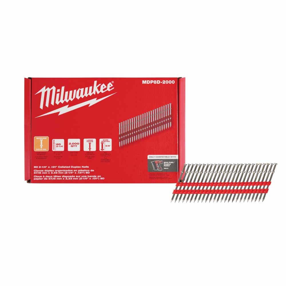 Milwaukee MDP8D-2000 Milwaukee 8D 2-1/4” x .131” Collated Duplex Nails - 10