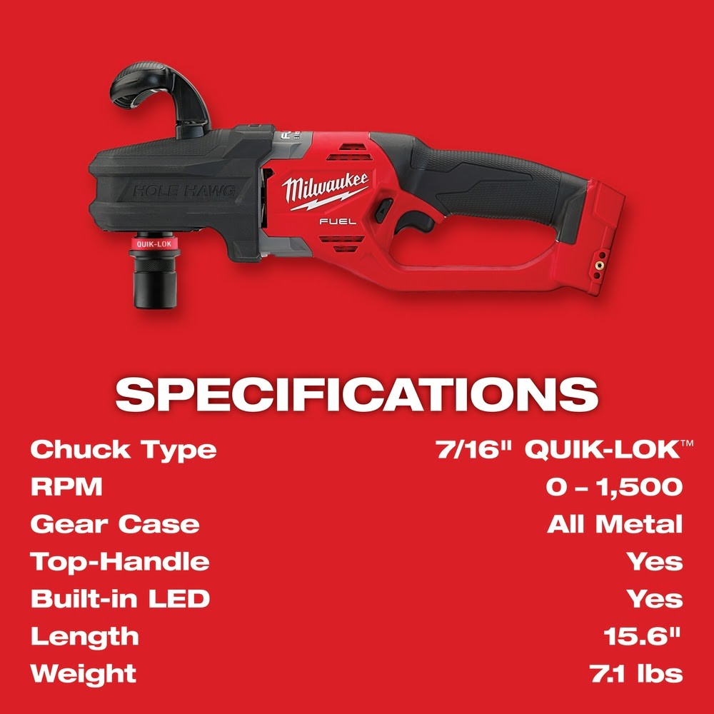 Milwaukee 2808-20 M18 FUEL Power Right Angle Drill w/ Quik-Lok, Bare T
