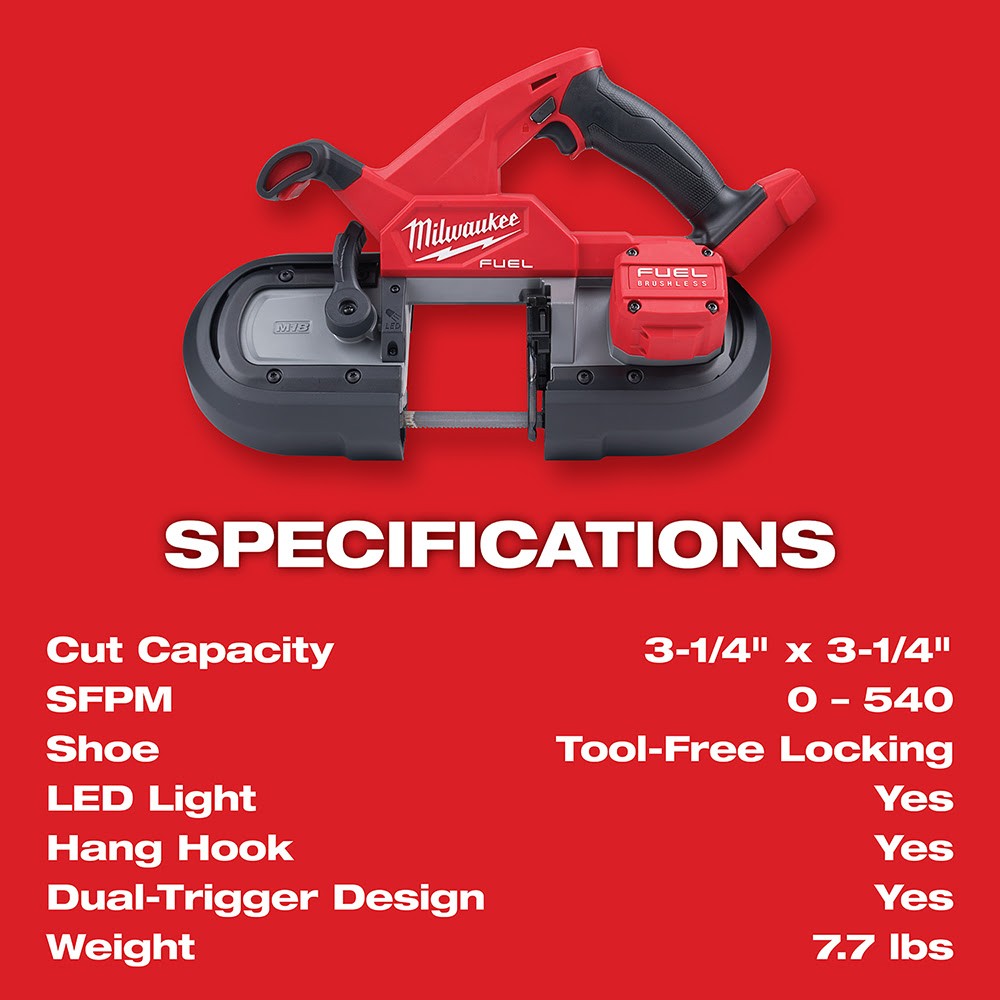 Milwaukee 2829S 20 M18 FUEL Compact Dual Trigger Band Saw Bare Tool