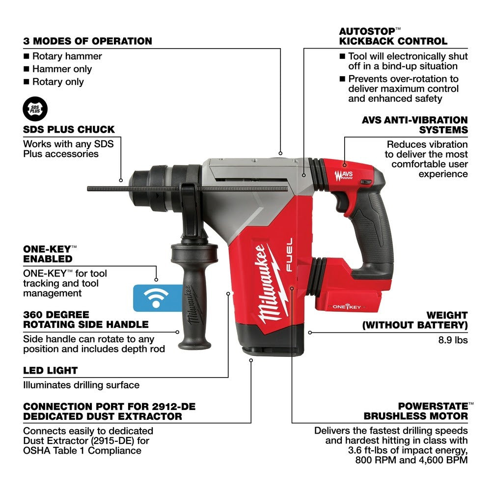 Milwaukee 2915-20 M18 Fuel 1-1/8-In. SDS Plus Rotary Hammer