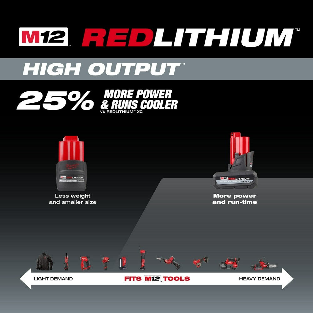 Milwaukee M12 REDLITHIUM High Output XC5.0 Battery. Model #48-11-2450 –  ToolZone