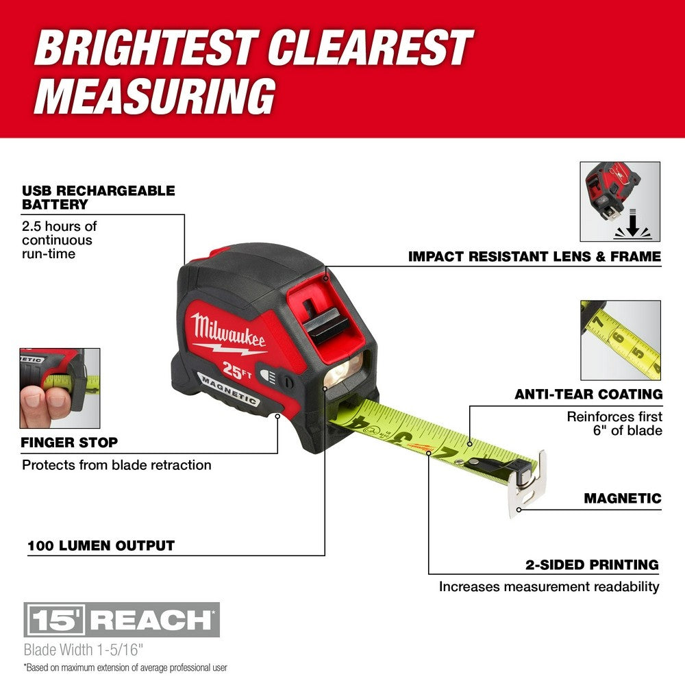 Milwaukee 48-22-0428 25" Compact Wide Blade Magnetic Tape Measure w/ R