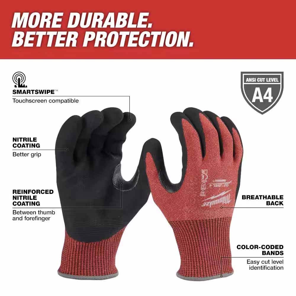 Milwaukee 48-22-8947 Cut Level 4 Nitrile Dipped Gloves - XL