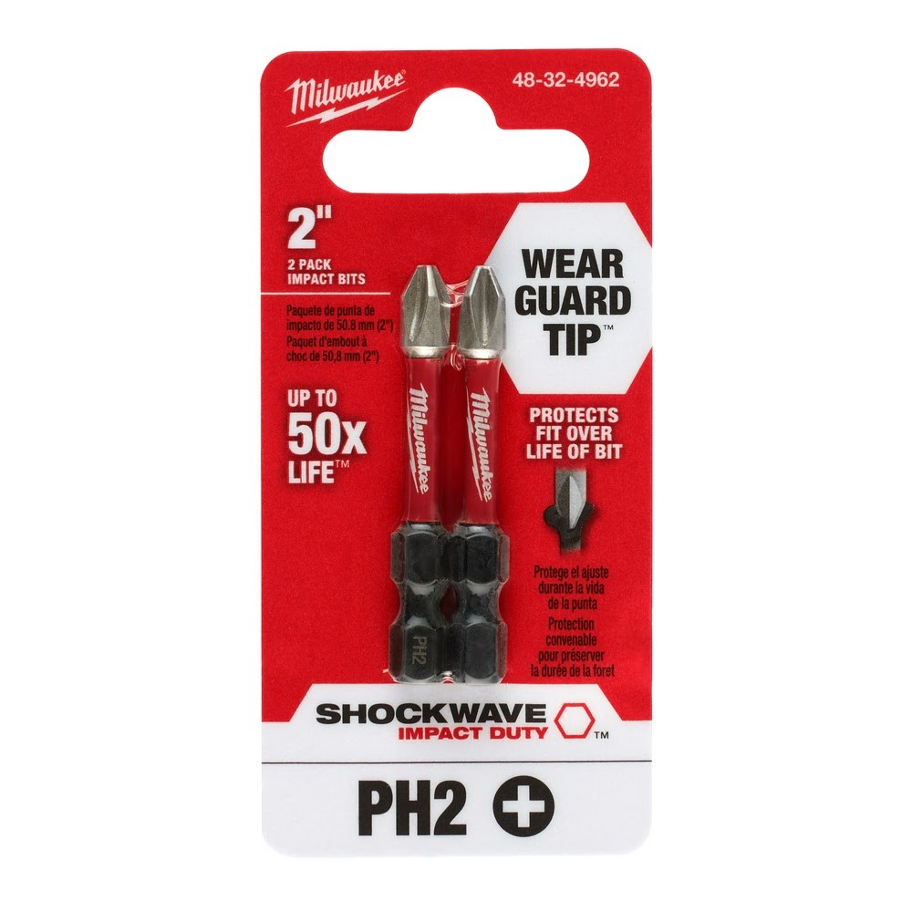 Milwaukee 48-32-4962 SHOCKWAVE Impact Duty 2" PH2  Bit, 2Pk