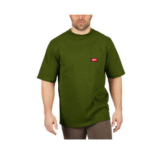 Milwaukee 601OG-2X Heavy Duty Pocket T-Shirt 601, Short Sleeve, Olive Green, 2X