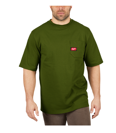 Milwaukee 601OG-2X Heavy Duty Pocket T-Shirt 601, Short Sleeve, Olive Green, 2X