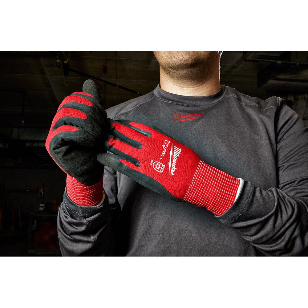 Milwaukee Work Gloves Cut Level 1 Nitrile Dipped Gloves - Red/Black